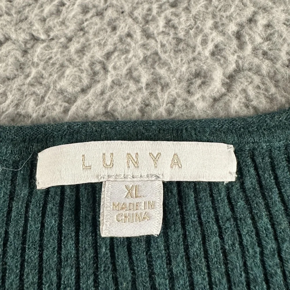 Lunya Pajama Top Womens XL‎ Green Ribbed Knit Short Sleeve Sleep Shirt Lounge